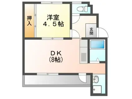 ドミールサニー緑町(1DK/3階)の間取り写真