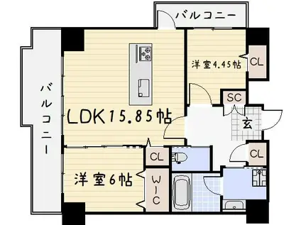 ピュアライフ金田(2LDK/4階)の間取り写真