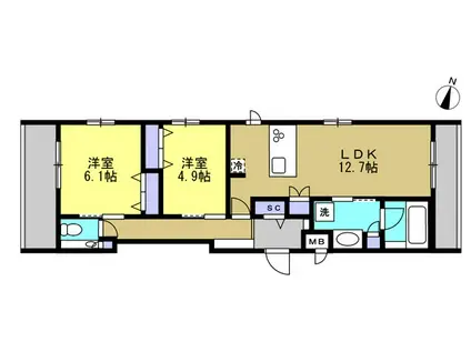 グランヴィラ川崎(2LDK/4階)の間取り写真