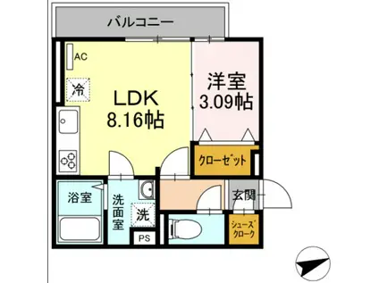 DーROOMクレスト国分(1LDK/3階)の間取り写真