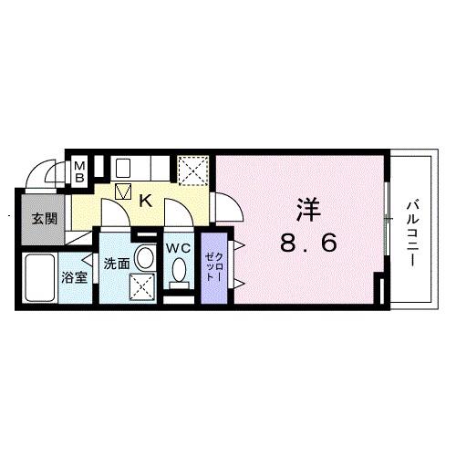 ヒカルサ京都大宮中林II(1K/2階)の間取り写真