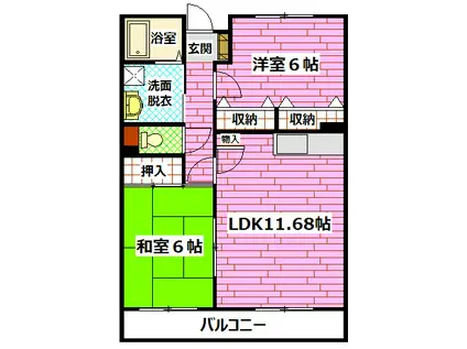 広島高速交通アストラムライン 大町駅(広島) 徒歩10分 6階建 築26年(3LDK/2階)の間取り写真