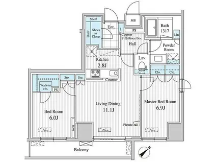 CERIO落合東中野(2LDK/7階)の間取り写真