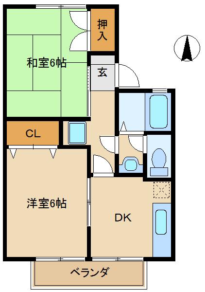 セジュール6番館(2DK/2階)の間取り写真