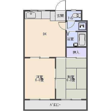 ハイツ河本(2DK/2階)の間取り写真
