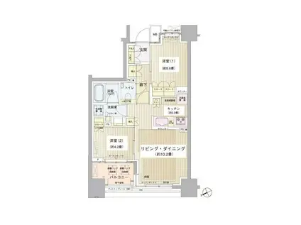 パークホームズ清澄白河(2LDK/2階)の間取り写真