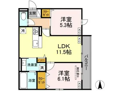 D-ROOM蒲町東(2LDK/3階)の間取り写真