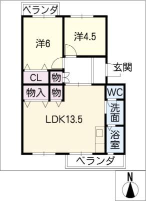 パストラル板倉B(2LDK/1階)の間取り写真