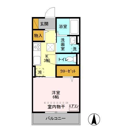 ヒル ヴァレイ B(1K/1階)の間取り写真