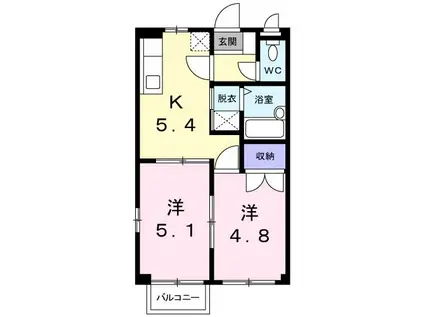 ラ・フオーレ中菰野(2K/2階)の間取り写真