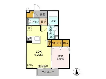 ダイアリー(1LDK/1階)の間取り写真