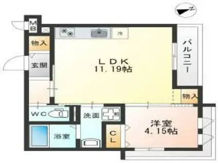 トレアンシア吹田千里丘(1LDK/3階)の間取り写真