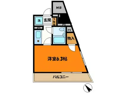 ホーユウパレス武蔵小杉(1K/3階)の間取り写真