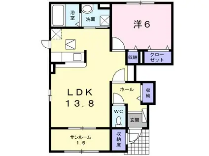 パイン・ラグーン(1LDK/1階)の間取り写真