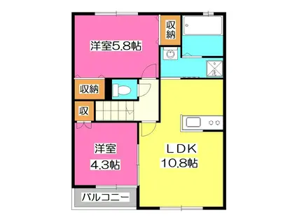 メゾンドールVIII(2LDK/2階)の間取り写真