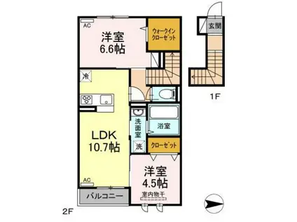 ルヴァン ドゥ ソレイユ(2LDK/2階)の間取り写真