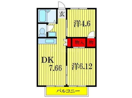 ハイツカテリーナI(2DK/1階)の間取り写真