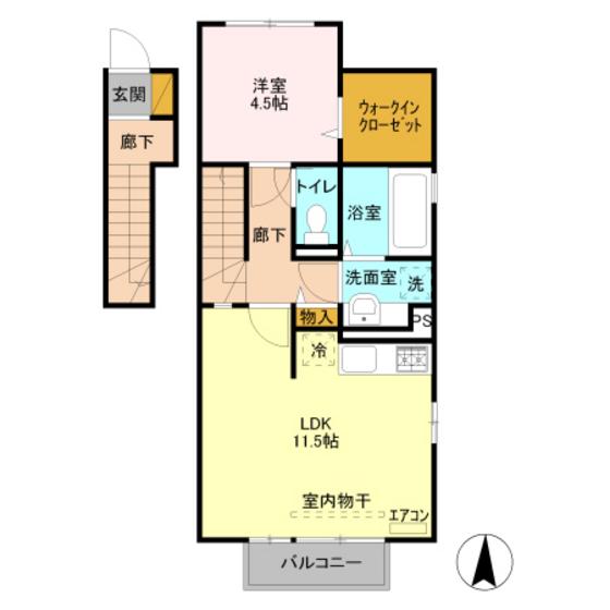 フォンテーヌデュオ(1LDK/2階)の間取り写真
