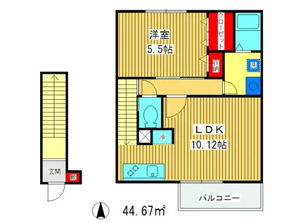 コモド・カーザ(1LDK/2階)の間取り写真