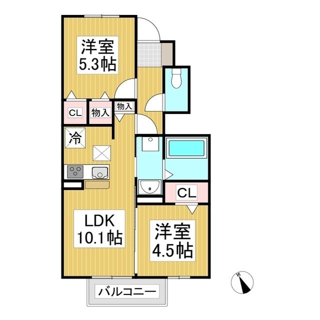 ルミエール常磐城(2LDK/1階)の間取り写真