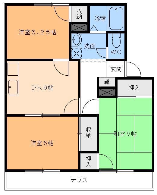 ファミール來住(3DK/1階)の間取り写真