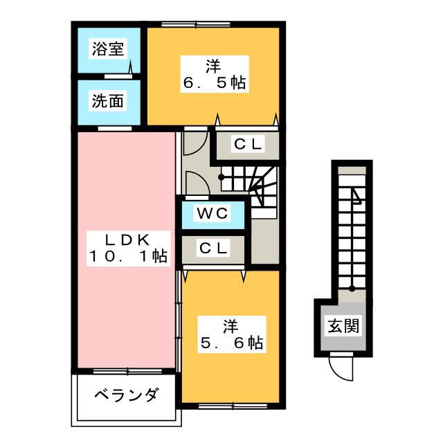 ブリエUN(2LDK/2階)の間取り写真