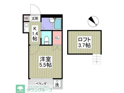 フリーダムB棟(1K/2階)の間取り写真