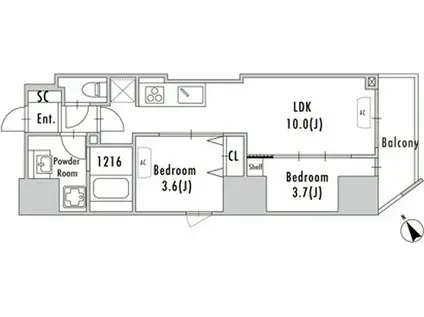 グランパセオ蔵前II(2LDK/4階)の間取り写真