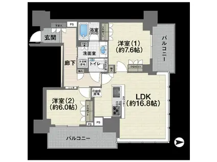 グランドメゾン新梅田タワー ザ・クラブレジデンス(2LDK/10階)の間取り写真