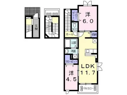 エスポワールマサオカ(2LDK/3階)の間取り写真