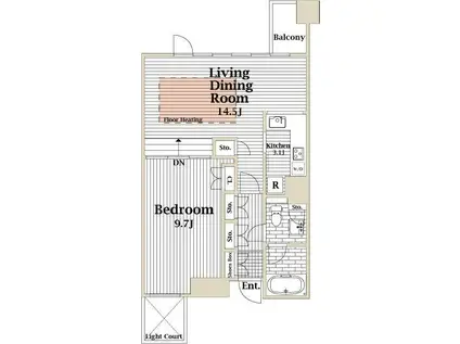 富士見イースト(1LDK/5階)の間取り写真