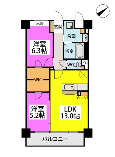 シグレア下大利(2LDK/10階)の間取り写真