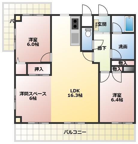 ライオンズマンション国府(3LDK/3階)の間取り写真