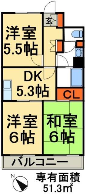 グランピニエール松戸(3DK/4階)の間取り写真