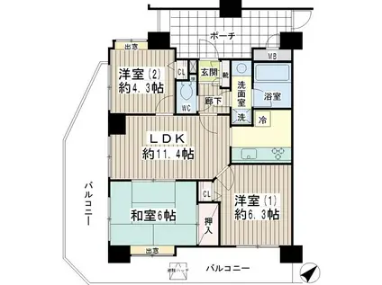 グレイス鶴見ステーションシティ(3LDK/8階)の間取り写真
