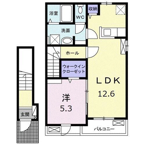 グランディールI(1LDK/2階)の間取り写真