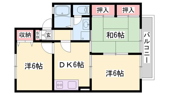 プレミールコートA棟(3DK/2階)の間取り写真