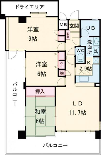 サンビルダー城之下(3LDK/1階)の間取り写真