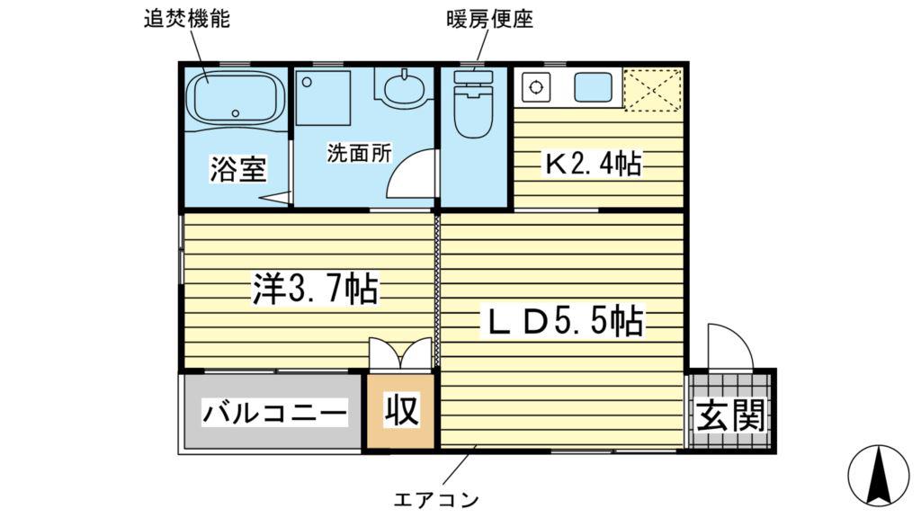 エクセルコート加里屋(1LDK/2階)の間取り写真