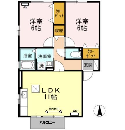 セジュールかすみA棟(2LDK/1階)の間取り写真
