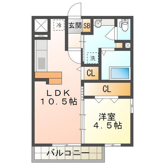 タウンコート堀木(1LDK/2階)の間取り写真