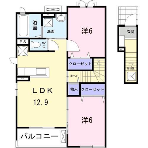 ベル ポストB(2LDK/2階)の間取り写真