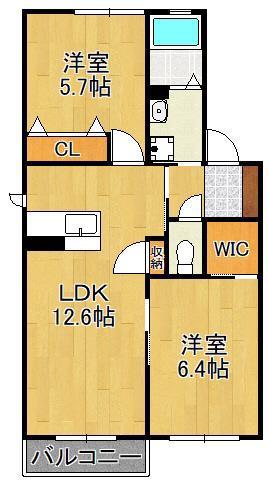 シャーメゾンなるみずB(2LDK/2階)の間取り写真