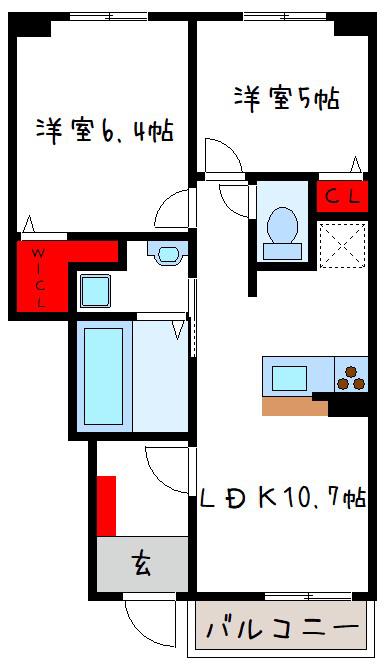 アゼリアII(2LDK/1階)の間取り写真