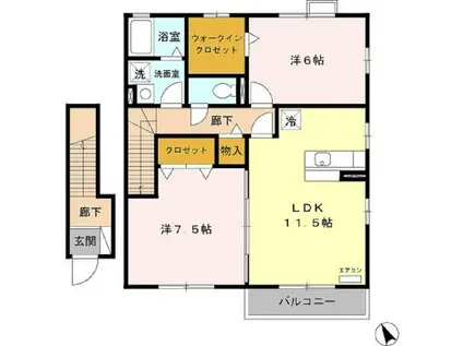 グランモアかじろB棟(2LDK/2階)の間取り写真