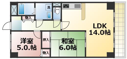 コンフォートヴィラ深江橋(2LDK/2階)の間取り写真