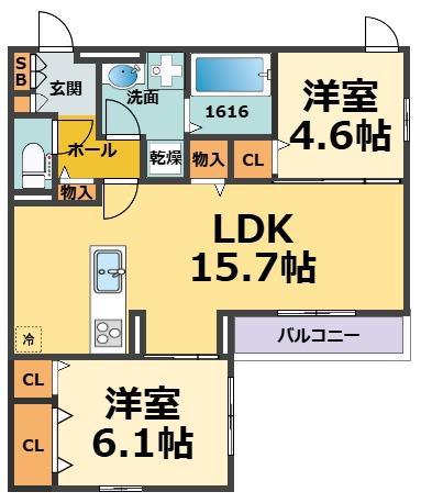 クラシスト甲子園一番町I(2LDK/3階)の間取り写真