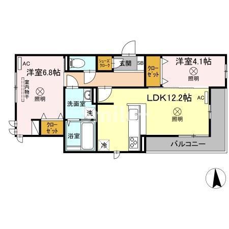 ラシュレ大元(2LDK/2階)の間取り写真