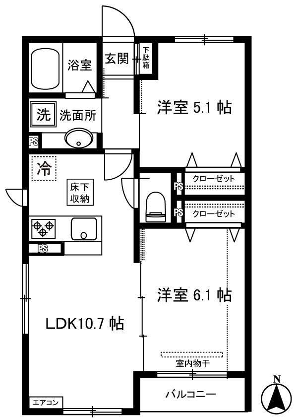 パロス羽沢(2LDK/1階)の間取り写真