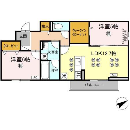 VIE ORNER東深津(2LDK/2階)の間取り写真